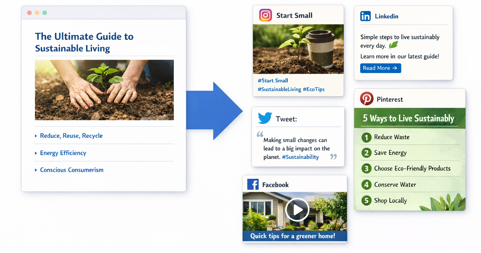 One blog post repurposed into Instagram, LinkedIn, Twitter, Pinterest, and Facebook posts
